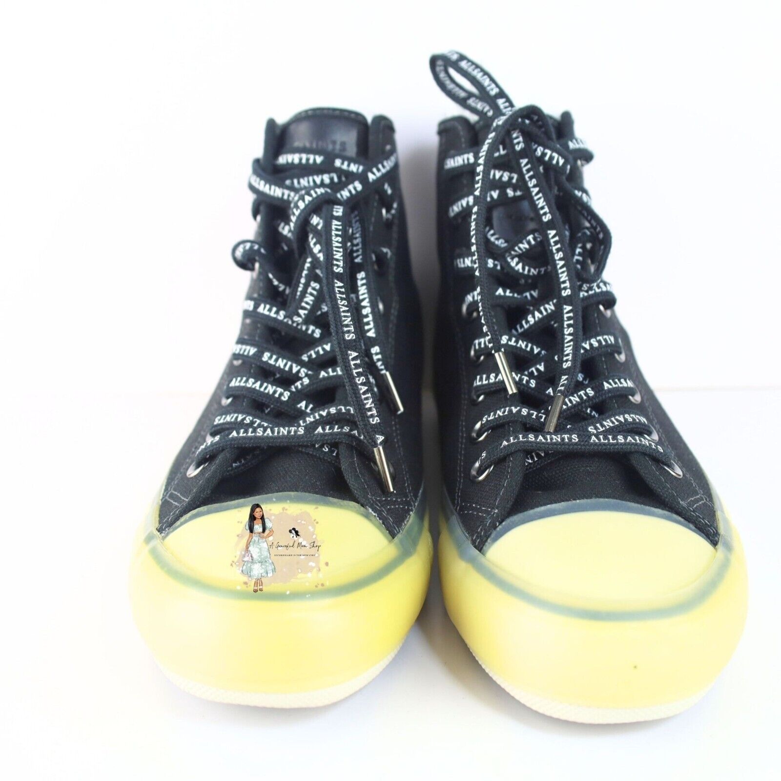 All Saints Jaxon High Top Canvas Men Sneakers Black Size 8M- 0078, 0079