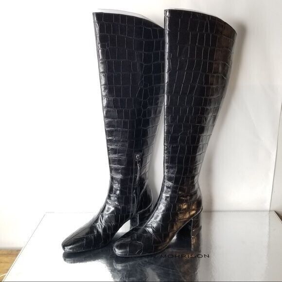 Sigerson Morrison Women's Black Paislee Croc Leath Knee High Boot 37- 0162, 0163