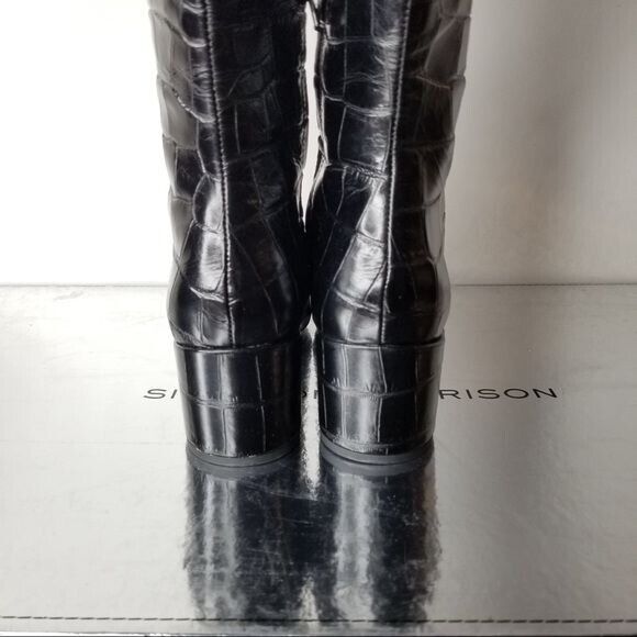 Sigerson Morrison Women's Black Paislee Croc Leath Knee High Boot 37- 0162, 0163