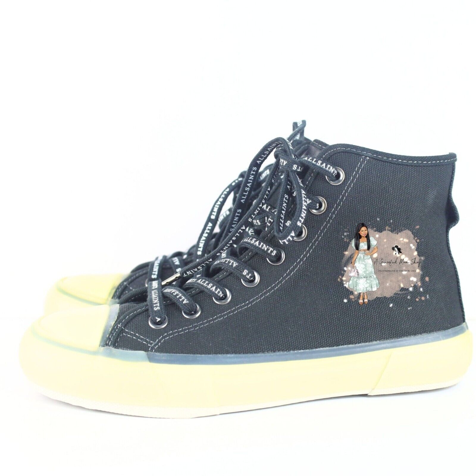 All Saints Jaxon High Top Canvas Men Sneakers Black Size 8M- 0078, 0079