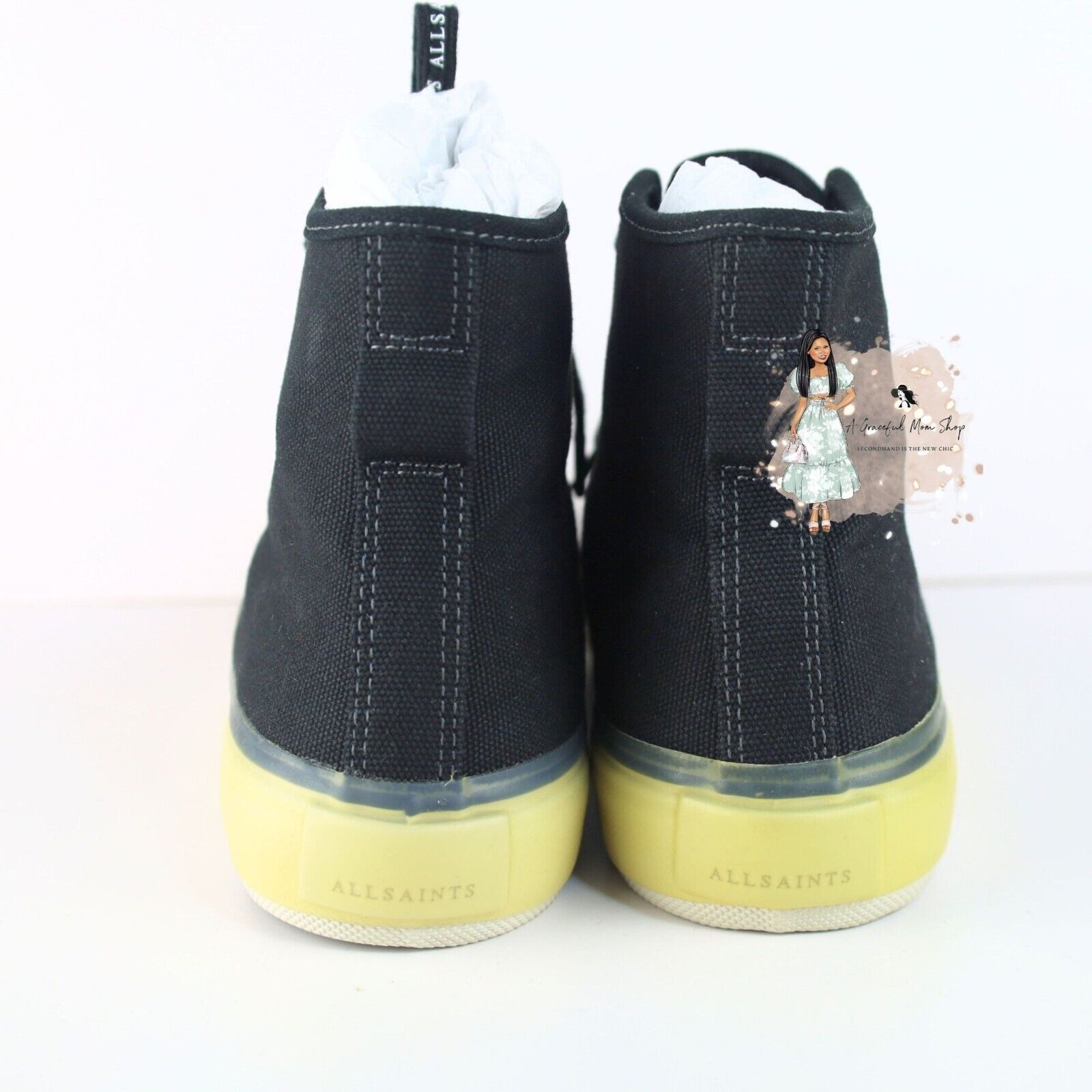 All Saints Jaxon High Top Canvas Men Sneakers Black Size 8M- 0078, 0079