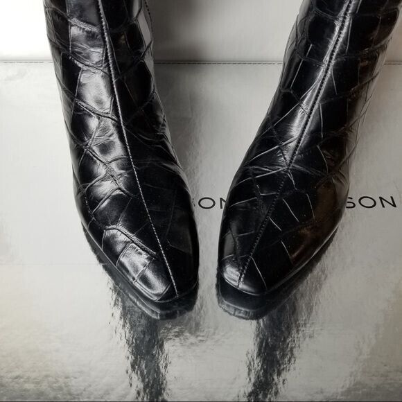 Sigerson Morrison Women's Black Paislee Croc Leath Knee High Boot 37- 0162, 0163