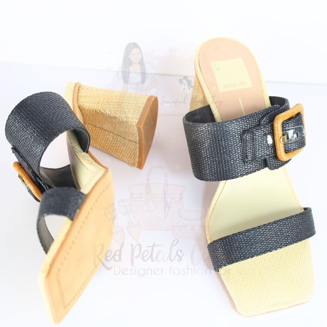 Dolce Vita Women's Posy Slip On Blocked Heel Sandals Size 7 Tan-Black