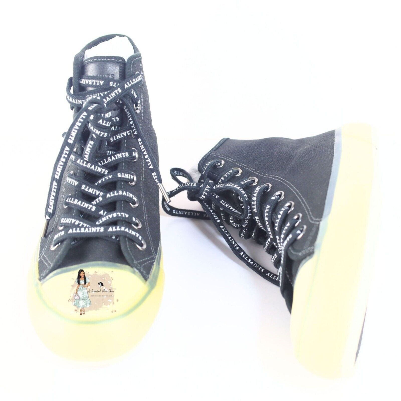 All Saints Jaxon High Top Canvas Men Sneakers Black Size 8M- 0078, 0079