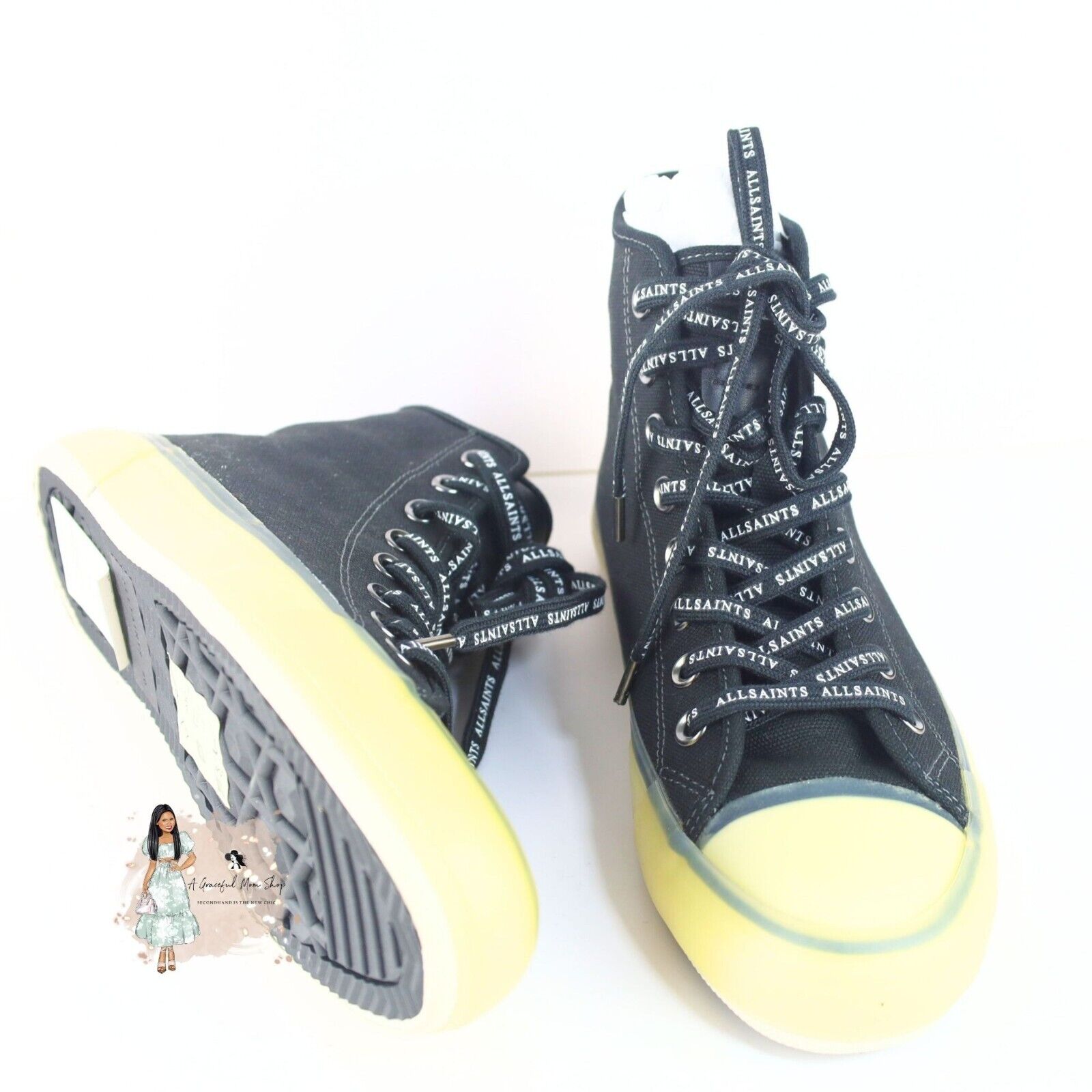 All Saints Jaxon High Top Canvas Men Sneakers Black Size 8M- 0078, 0079