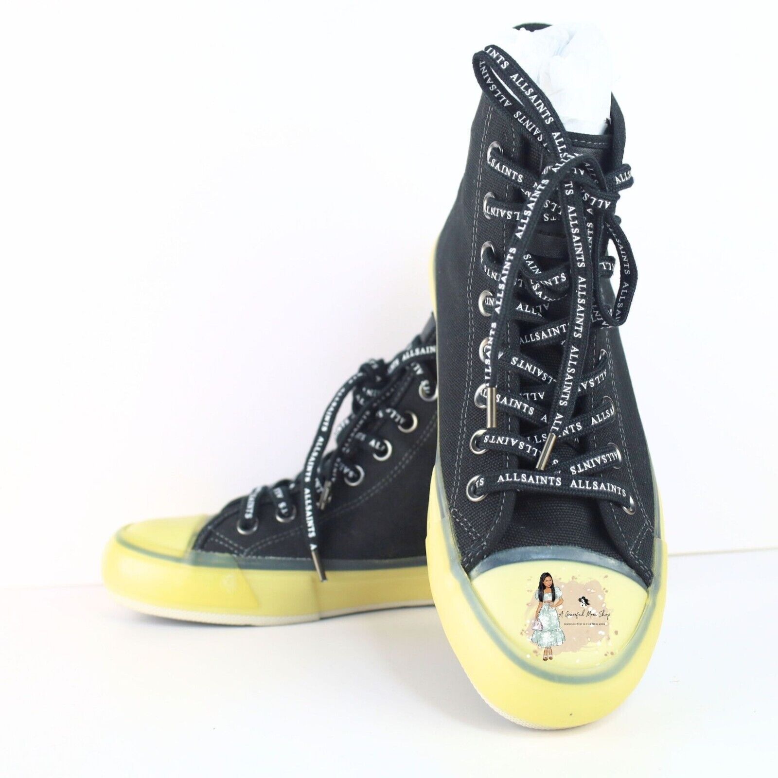 All Saints Jaxon High Top Canvas Men Sneakers Black Size 8M- 0078, 0079