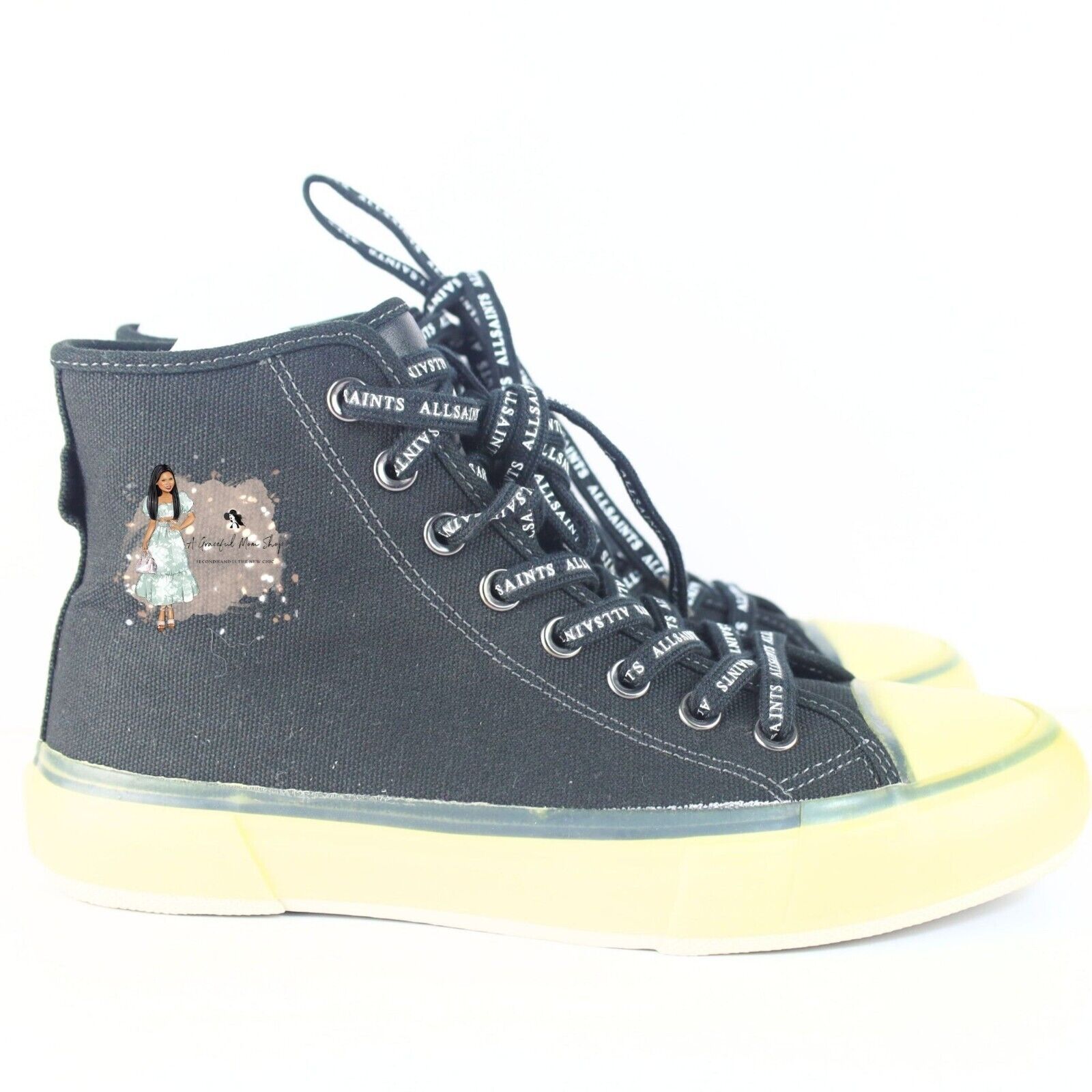 All Saints Jaxon High Top Canvas Men Sneakers Black Size 8M- 0078, 0079