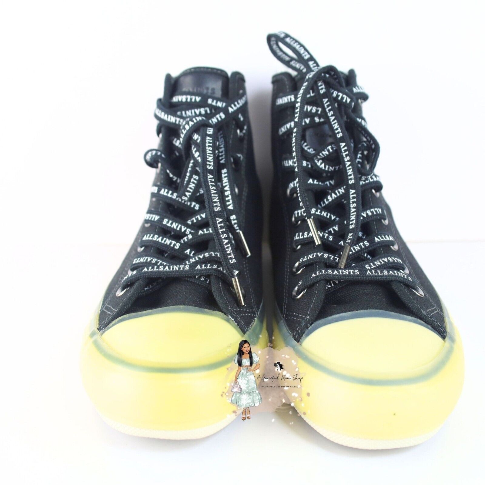 All Saints Jaxon High Top Canvas Men Sneakers Black Size 8M- 0078, 0079