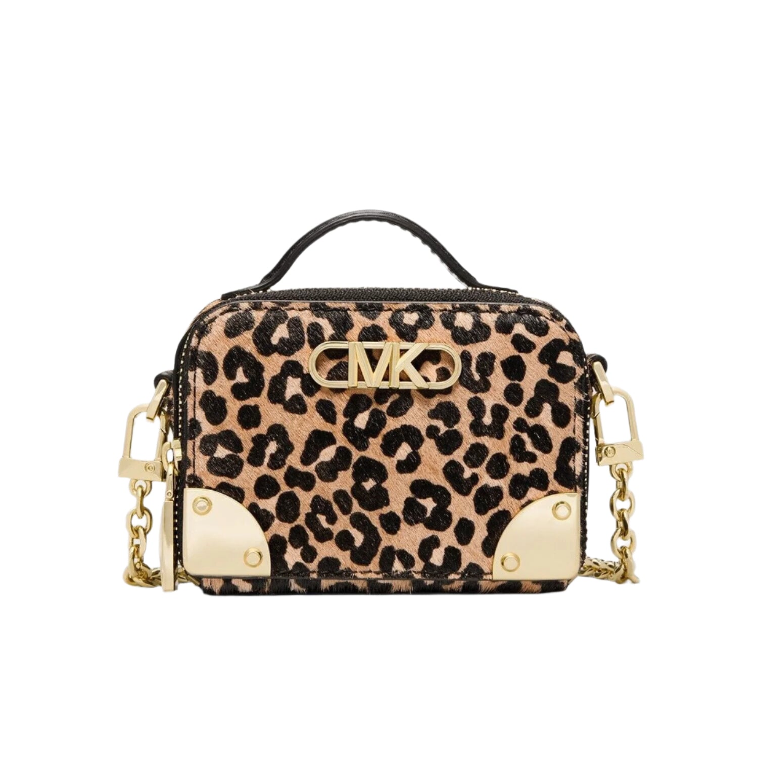 $228 Michael Michael Kors Estelle Micro Trunk Crossbody Leopard Print Tan/ Black